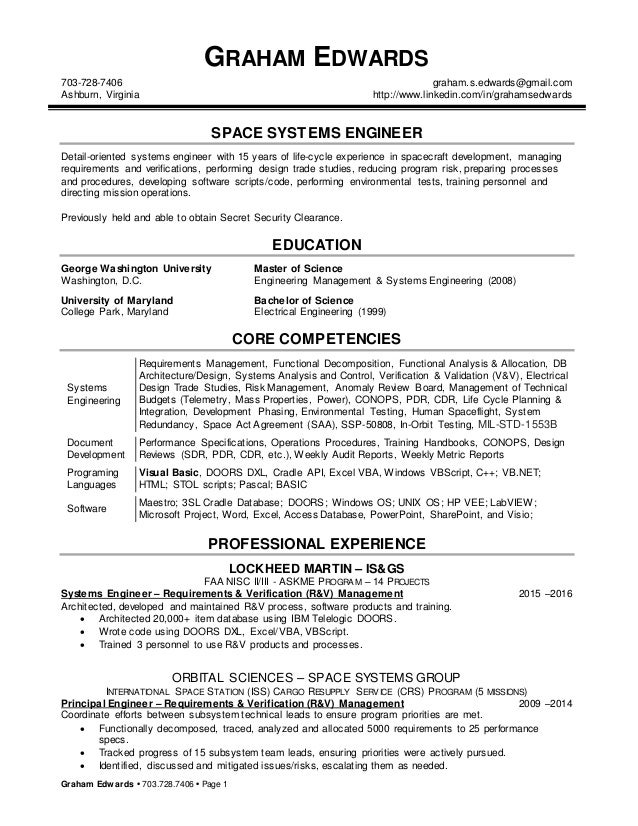 Graham Edwards Resume Spacecraft Systems 16 04 04