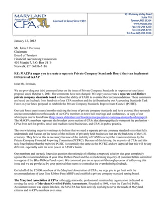 MACPA COMMENT LETTER TO FAF - PRIVATE COMPANY STANDARDS
