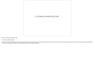 II. TECHNICAL INFRASTRUCTURE
[SLIDE 7: TECHNICAL INFRASTRUCTURE]
!II. TECHNICAL INFRASTRUCTURE
!When we search Google, we always get results. But people generally don't think about what's missing from their search results. There's a dark side of the Web called "link rot" and it's parallel but lesser known twin "content drift." Access today does not equal permanent
public access. There is largely an absence of a long-term preservation system for born-digital govt information.
 