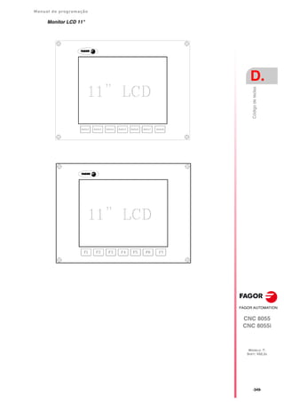 Manual de programação
CNC 8055
CNC 8055i
D.
MODELO ·T·
SOFT: V02.2X
·349·
Código
de
teclas
Monitor LCD 11"
 