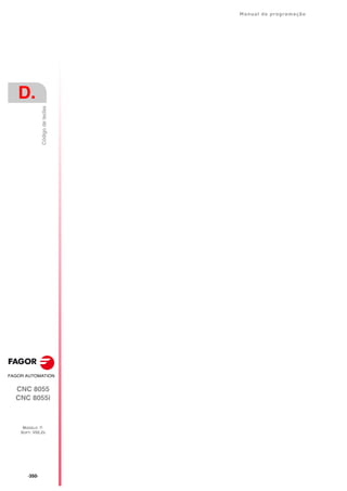 ·350·
Manual de programação
CNC 8055
CNC 8055i
D.
MODELO ·T·
SOFT: V02.2X
Código
de
teclas
 
