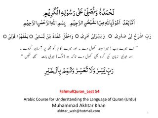 1
Muhammad Akhtar Khan
akhtar_wah@hotmail.com
Arabic Course for Understanding the Language of Quran (Urdu)
FahmulQuran_Lect 54
 