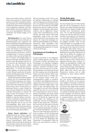 planung&analyse 4/201724
ein&ausblicke
halten und verstehen müssen, welche Me-
thode jeweils optimal ist. Darüber hinaus
müssen sie den Mix verschiedener Metho-
den gut beherrschen: Welche Kombination
verschiedener Instrumente und Techniken
wird im gegebenen zeitlichen und finan-
ziellen Rahmen die besten Ergebnisse lie-
fern, um ein grundlegendes Verbraucher-
verständnis und aktuelle Insights zu be-
kommen?
Datenintegration. Das zweite Thema,
auf das sich Insight-Teams vorbereiten, ist
Datenmanagement und -integration. Die
heuteverwendetenDatenquellensindnach
wievortraditionellequalitative(85Prozent
in Verwendung) und quantitative Daten-
ströme (96 Prozent in Verwendung), ge-
mischt mit Geschäftsdaten (68 Prozent),
Verbraucherdaten (66 Prozent) und Kon-
sortialforschung (51 Prozent). In geringe-
rem Maße werden auch Social-Media-Da-
ten (47 Prozent) und Verhaltensdaten (31
Prozent) einbezogen. Mit Blick auf die Zu-
kunft erwarten die befragten Experten ei-
nen Boom für alle Datenströme, und sie
rechnen mit einem besonders starken
Wachstum bei der Verwendung von Social-
Media-Daten. 75 Prozent der befragten
Forscher glauben, sie werden diese Daten
in naher Zukunft zunehmend verwenden.
Auch bei Verhaltensdaten sagen 74 Prozent
der Befragten ein Wachstum voraus.
Bei Betrachtung dieser Zahlen erscheint
es logisch, dass ein zunehmendes Bedürf-
nis nach Datenmanagement und -integra-
tion empfunden wird. 28 Prozent verfügen
bereits heute über bestimmte Systeme zu
diesem Zweck, und 71 Prozent fassen ent-
sprechende Schritte in naher Zukunft ins
Auge. Ein gutes Beispiel für ein richtung-
weisendes Unternehmen ist Unilever mit
seinem People Voice-Programm. Ein aus-
geklügeltes Datenintegrationssystem er-
möglicht es, dank der Analyse einer Kom-
bination verschiedener Datenströme Ant-
worten auf Fragen zu erhalten. Führungs-
kräfte behaupten, dass sie eine von vier
Forschungsfragen allein durch Verwen-
dung dieses Systems beantworten können,
das vorhandene Daten durchsucht, anstatt
neue Untersuchungen durchzuführen.
Interne Akteure einbeziehen. Und
schließlich besteht die Tendenz, internen
Kunden die eigenständige Durchführung
von Untersuchungen zu ermöglichen. 35
Prozent experimentieren heute damit,
während 52 Prozent dies für die Zukunft in
Betracht ziehen. Interessanterweise äußern
14 Prozent der Teilnehmer, dass sie diesen
Weg nie beschreiten werden. Dies ist eine
der stärksten Ablehnungen im Hinblick
auf die Erwägung neuer Arbeitsmethoden,
die in der gesamten Untersuchung zutage
getreten sind. Die Gründe für eine Befähi-
gung interner Akteure, einfache und stan-
dardisierte Untersuchungen selbst durch-
zuführen, sind im Allgemeinen: Einspa-
rungen durch Standardisierung und die
Tatsache, dass keine Agentur mehr dafür
eingeschaltet werden muss. Ein letzter
Grund besteht darin, dass sie glauben, dass
Akteure, die einige Untersuchungen mit
Hilfe benutzerfreundlicher und bewährter
Instrumente selbst durchführen, diese
häufiger verwenden und besser in die Ent-
scheidungsfindung integrieren (51 Prozent
sind davon überzeugt).
Experimente zur Gestaltung von
Übermorgen
Zu guter Letzt haben wir die Teilnehmer
unserer Umfrage gebeten, einen Blick in
die Zukunft zu werfen. Wie können neue
Technologien wie Künstliche Intelligenz,
Augmented und Virtual Reality unsere Ar-
beitsweise verändern? Künstliche Intelli-
genz (KI) wird zwar heute nur von 8 Pro-
zentderBefragtenverwendet,aberallesind
der Überzeugung, dass sie künftig großen
Einfluss auf unsere Branche haben wird.
Niemand scheint daran zu zweifeln, dass
KI das Potenzial besitzt, unsere For-
schungsmethoden radikal zu verändern:
von Chatbots und intelligentem Datenma-
nagement bis zu KI-Systemen, die uns zum
richtigen Zeitpunkt Insights liefern, nach
denen wir gar nicht gefragt hatten. Die
Technologie ist zwar noch nicht vollständig
ausgereift, aber jetzt ist es an der Zeit, mit
ihr zu experimentieren. Denn die techno-
logische Entwicklung wird extrem schnell
vonstattengehen. Denselben Trend erken-
nen wir im Bereich der Augmented und
Virtual Reality. Die Erfahrung mit der
Technologie und den Forschungsanwen-
dungen ist eher gering: Nur 7 Prozent ha-
ben sie auf die eine oder andere Art bereits
verwendet. Aber auch hier erkennen 85
Prozent zahlreiche potenzielle Anwendun-
gen sowohl für die Feldarbeit – etwa für das
Testen von Auto-Prototypen, ohne diese zu
bauen zu müssen, oder für die Bewertung
neuer Ladenlayouts – als auch dafür, Ver-
braucherwünsche lebendig werden zu las-
sen. Zum Beispiel der Möglichkeit zehn
Verbraucher in verschiedenen Teilen der
Welt in nur zehn Minuten zu Hause zu
besuchen.
Welche Rolle spielt
das moderne Insights-Team
Das letzte Kapitel unserer Studie beschäf-
tigte sich mit den Kompetenzen, die der
Forscher von morgen benötigt und damit,
welche Rolle das moderne Insights-Team
innerhalb eines Unternehmens spielen
muss. Vier von fünf Forschungsexperten
meinen, dass sich ihre Rolle hin zu einem
Verwalter und Integrator von Datenströ-
men entwickeln wird (86 Prozent stimmen
zu). Als zweite wichtige Kompetenz wird
die Fähigkeit betrachtet, Daten in echte
Verbraucherdaten zu verwandeln (91 Pro-
zent). Die meisten sind außerdem der Auf-
fassung, dass sie den Akteuren in der Bran-
che verstärkt dabei helfen müssen, Ver-
braucherdaten in erfolgreiche geschäftliche
Maßnahmen umzusetzen (85 Prozent). Sie
sehen sich als Mittler für schnellere Ent-
scheidungsfindung für geschäftlichen Er-
folg (90 Prozent). Um all dies umsetzen zu
können, müssen sie ihrer Ansicht nach in
folgenden Bereichen besser werden: Ver-
ständnis des geschäftlichen Umfelds und
der entsprechenden Bedürfnisse, Daten-
analyse,Datenerfassung,Änderungsmana-
gement und Storytelling. Neue Teammit-
glieder sollten ihrer Ansicht nach diese
Kompetenzen besitzen, und sie wollen
Schulungen zu diesen Themen absolvie-
ren.
Wer muss diese Veränderungen umset-
zen? Laut unseren Umfrageteilnehmern
handelt es sich hierbei um eine gemein-
same Aufgabe von Instituten und betrieb-
lichen Forschern. Die Institute müssen ih-
ren Worten Taten folgen lassen und ihren
Kunden besser zuhören, um deren tatsäch-
liche Herausforderungen und Bedürfnisse
zu verstehen. Die Kunden müssen in Bezug
auf ihre Probleme und Wünsche offener
werden. Beide Parteien müssen mehr denn
je zusammenarbeiten und gewillt sein,
häufiger zu experimentieren. Lassen Sie
uns die Forschung gemeinsam voranbrin-
gen!
Tom De Ruyck ist Mana-
ging Partner beim belgi-
schen Institut InSites
Consulting. Außerdem ist er
Professor für Market
Research an der IESEG
School of Management in
Puteaux, Frankreich.
Tom.DeRuyck@
insites-consulting.com
 