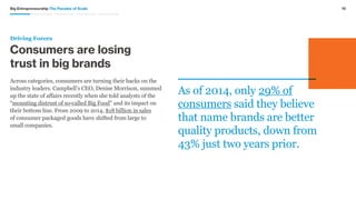 10
Across categories, consumers are turning their backs on the
industry leaders. Campbell’s CEO, Denise Morrison, summed
u...
