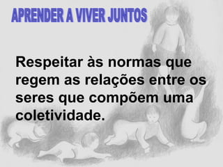 Respeitar às normas que
regem as relações entre os
seres que compõem uma
coletividade.
 