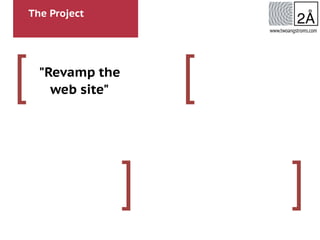 The Project
[
]
[
]
www.twoangstroms.com
"Revamp the
web site"
 