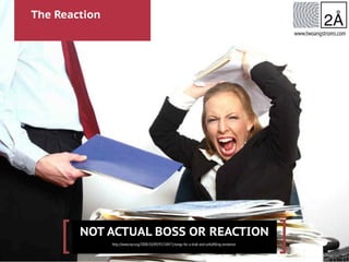 The Reaction
www.twoangstroms.com
] ]NOT ACTUAL BOSS OR REACTION
http://www.npr.org/2008/10/09/95558471/songs-for-a-drab-and-unfulﬁlling-existence
 