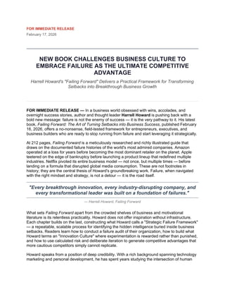 NEW BOOK CHALLENGES BUSINESS CULTURE TO EMBRACE FAILURE AS THE ULTIMATE ...