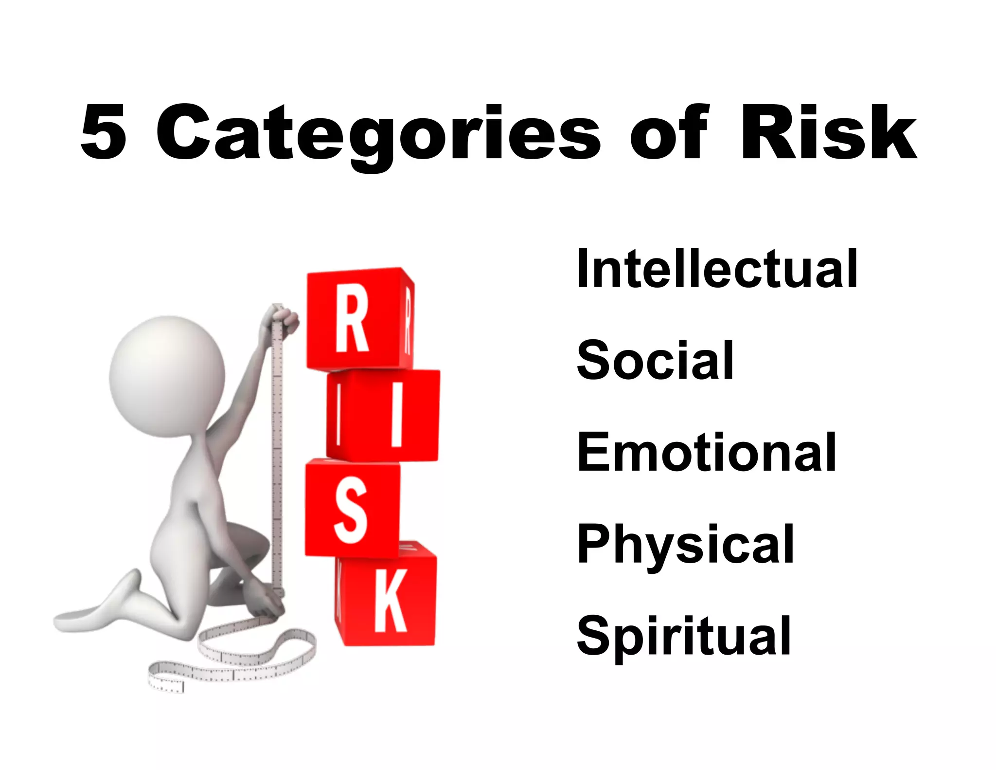 5 Categories of Risk
Intellectual
Social
Emotional
Physical
Spiritual

 