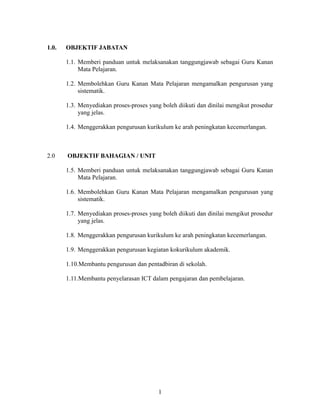 1.0.   OBJEKTIF JABATAN

       1.1. Memberi panduan untuk melaksanakan tanggungjawab sebagai Guru Kanan
            Mata ...