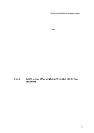 Memantau buku laporan tugas pengawas.
Tamat
5.4.6.5 CARTA ALIRAN KERJA MENGADAKAN KURSUS KEPIMPINAN
PENGAWAS
43
 
