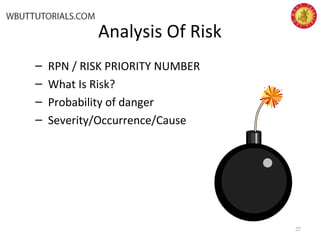 Analysis Of Risk
– RPN / RISK PRIORITY NUMBER
– What Is Risk?
– Probability of danger
– Severity/Occurrence/Cause
27
 