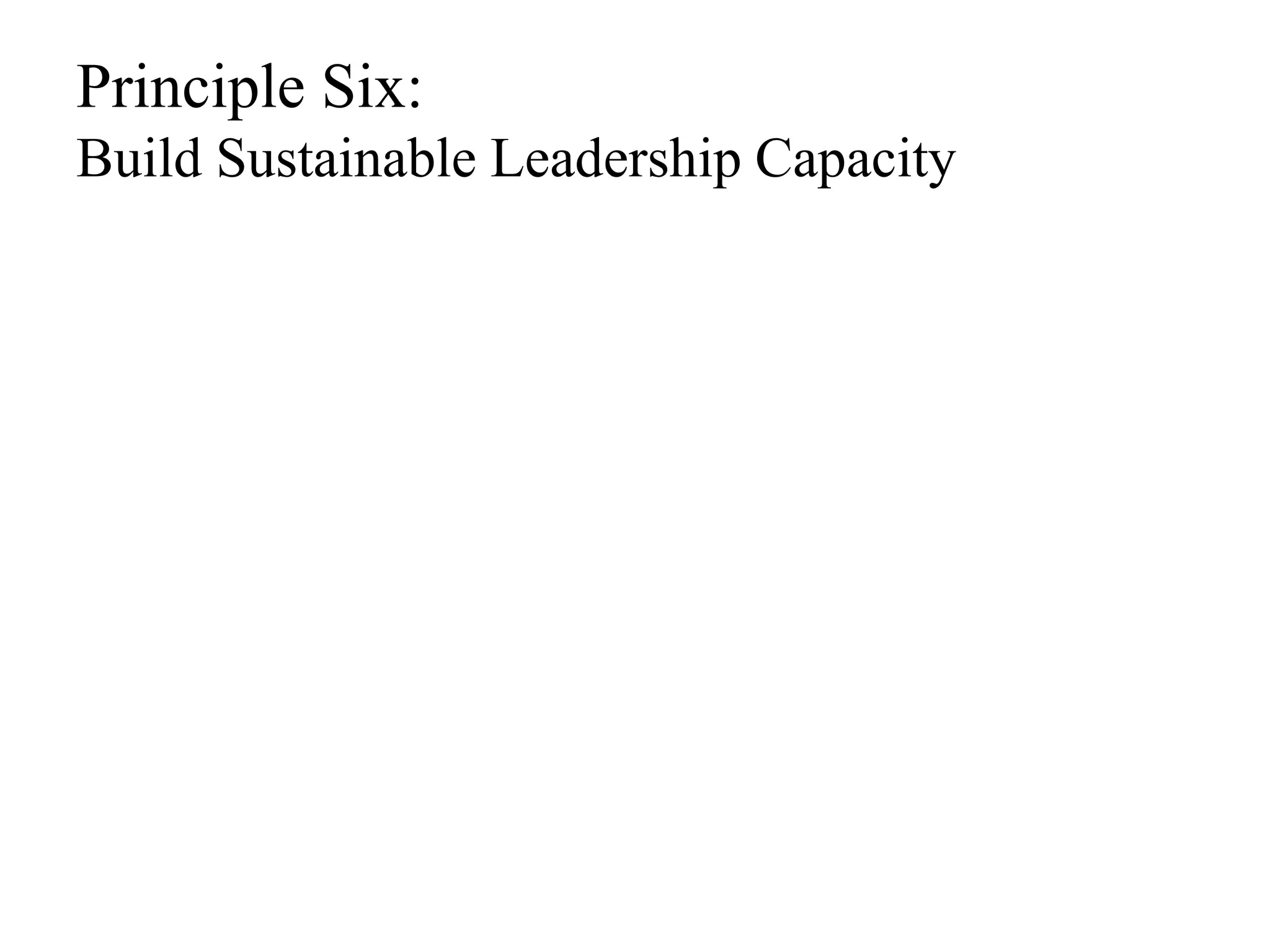 Principle Six: 
Build Sustainable Leadership Capacity 
