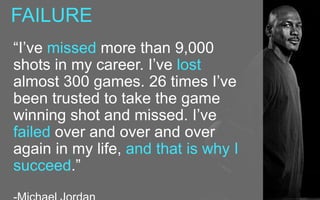FAILURE 
“I’ve missed more than 9,000 
shots in my career. I’ve lost 
almost 300 games. 26 times I’ve 
been trusted to tak...