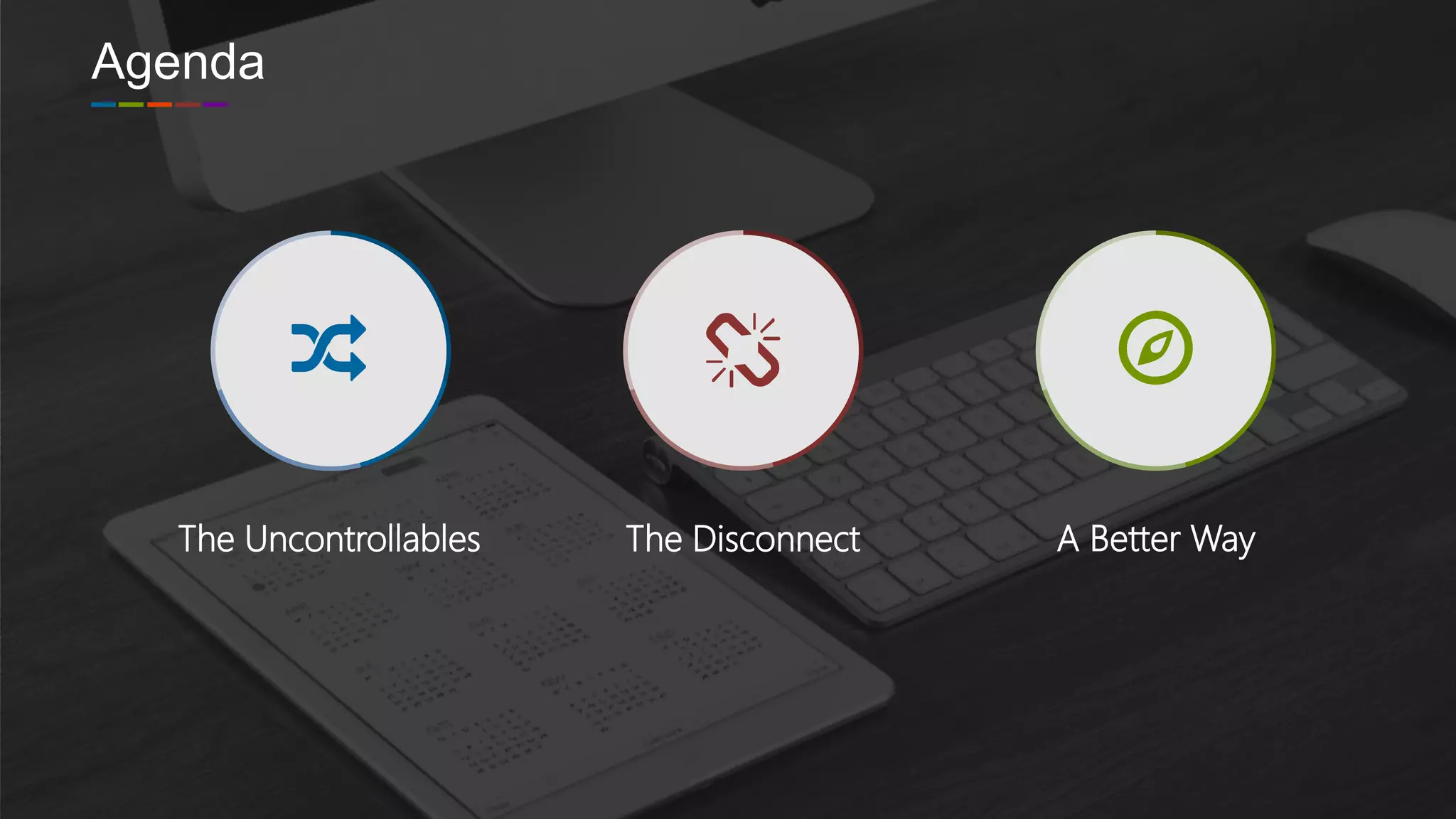 Agenda
The Uncontrollables The Disconnect A Better Way
 