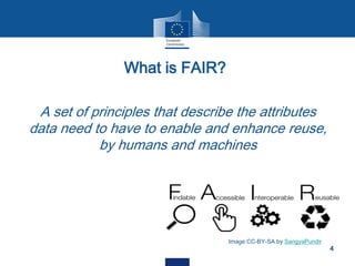 What is FAIR?
A set of principles that describe the attributes
data need to have to enable and enhance reuse,
by humans and machines
4
Image CC-BY-SA by SangyaPundir
 
