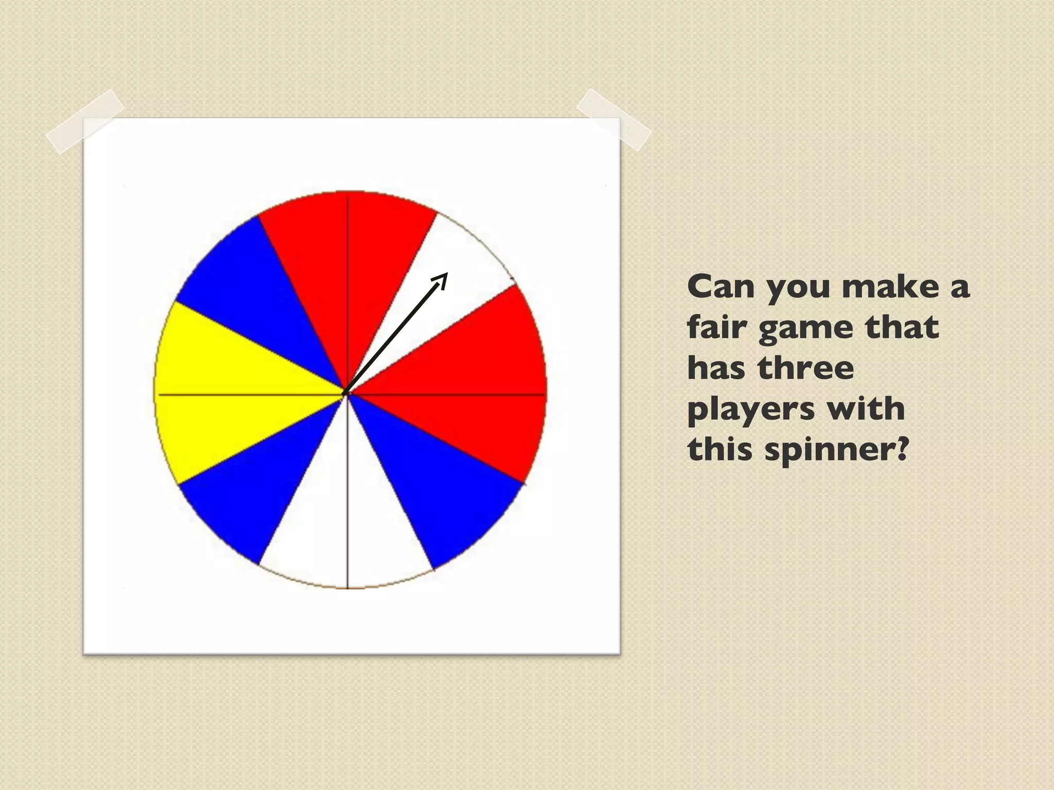 Can you make a fair game that has three players with this spinner? 