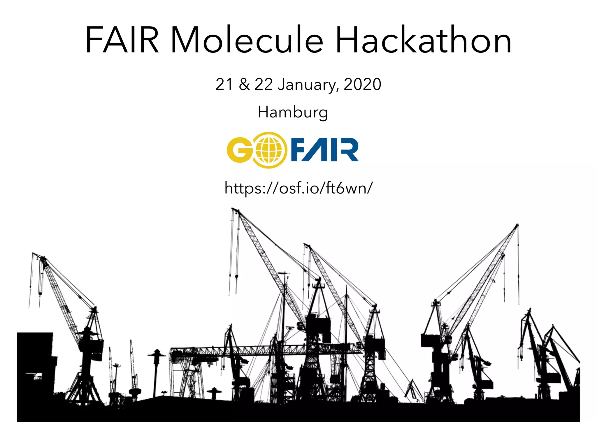 FAIR Molecule Hackathon
21 & 22 January, 2020
Hamburg
https://osf.io/ft6wn/
 