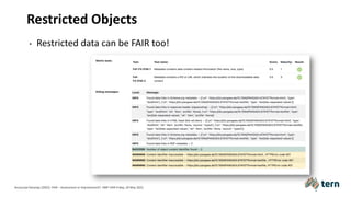 Restricted Objects
• Restricted data can be FAIR too!
Anusuriya Devaraju (2022). FAIR – Assessment or Improvement?. HMF FAIR Friday, 20 May 2022.
 