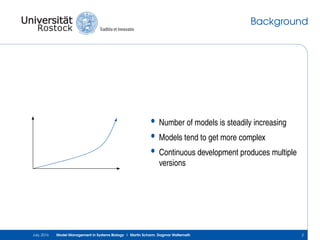 Background
• Number of models is steadily increasing
• Models tend to get more complex
• Continuous development produces m...