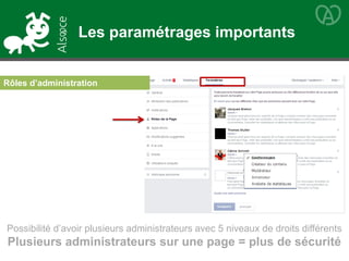 Les paramétrages importants
Rôles d’administration
Possibilité d’avoir plusieurs administrateurs avec 5 niveaux de droits différents
Plusieurs administrateurs sur une page = plus de sécurité
 