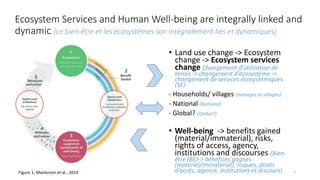 Ecosystem Services and Human Well-being are integrally linked and
dynamic (Le bien-être et les écosystèmes son intégraleme...