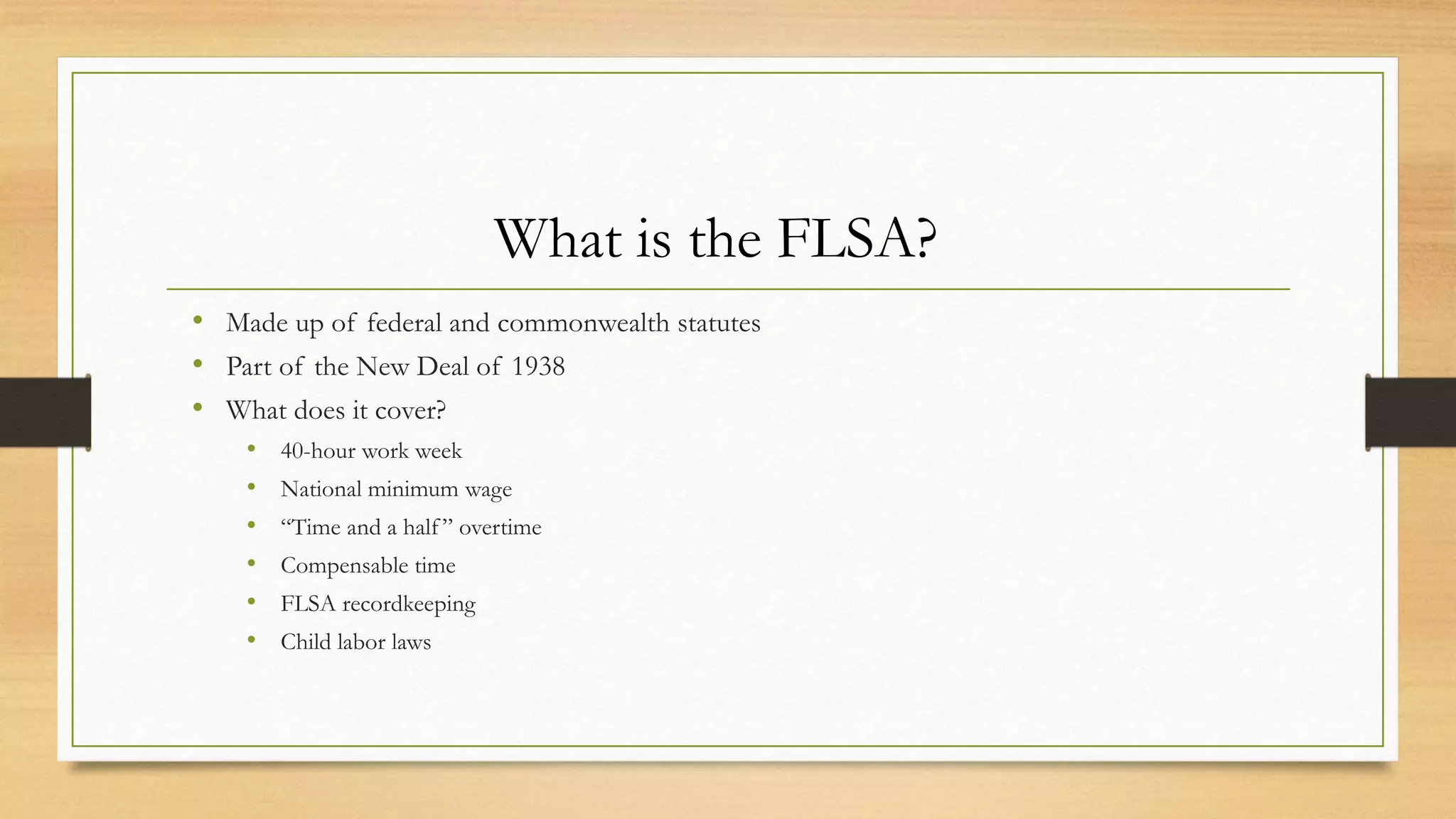 Fair Labor Standards Act Training | PPT