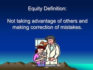 Mr. Anderson's Character Development
Class
Equity Definition:
Not taking advantage of others and
making correction of mistakes.
 