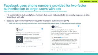 77
▪ FB confirmed it in fact used phone numbers that users had provided it for security purposes to also
target them with ads
▪ Specially a phone number handed over for two factor authentication (2FA)
▪ SFA is a security technique that adds a second layer of authentication to help keep accounts secure
Facebook uses phone numbers provided for two-factor
authentication to target users with ads
Fairness & Ethics in AI
https://techcrunch.com/2018/09/27/yes-facebook-is-using-your-2fa-phone-number-to-target-you-with-ads/
A.1 Informed Consent
 