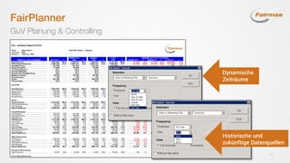  Fairmas GmbH, Berlin 2014 4
FairPlanner
GuV Planung & Controlling
Dynamische
Zeiträume
Historische und
zukünftige Datenquellen
 
