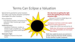 Terms Can Ecilpse a Valuation
Special terms granted to some investors
can make a pre-money valuation somewhat
meaningless ...