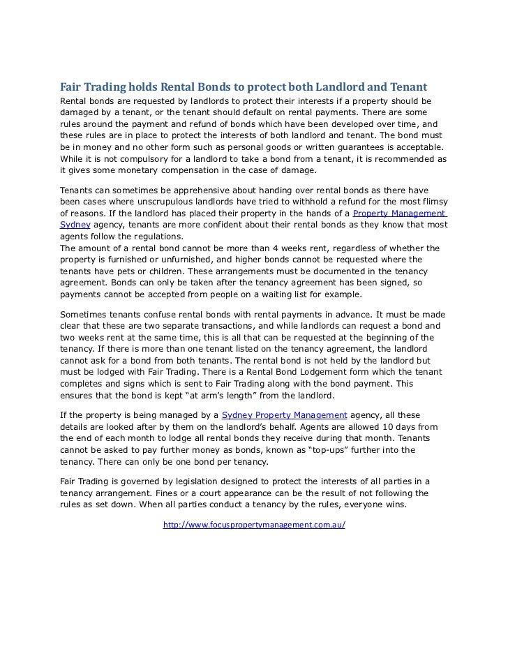 Fair Trading holds Rental Bonds to protect both Landlord and Tenant