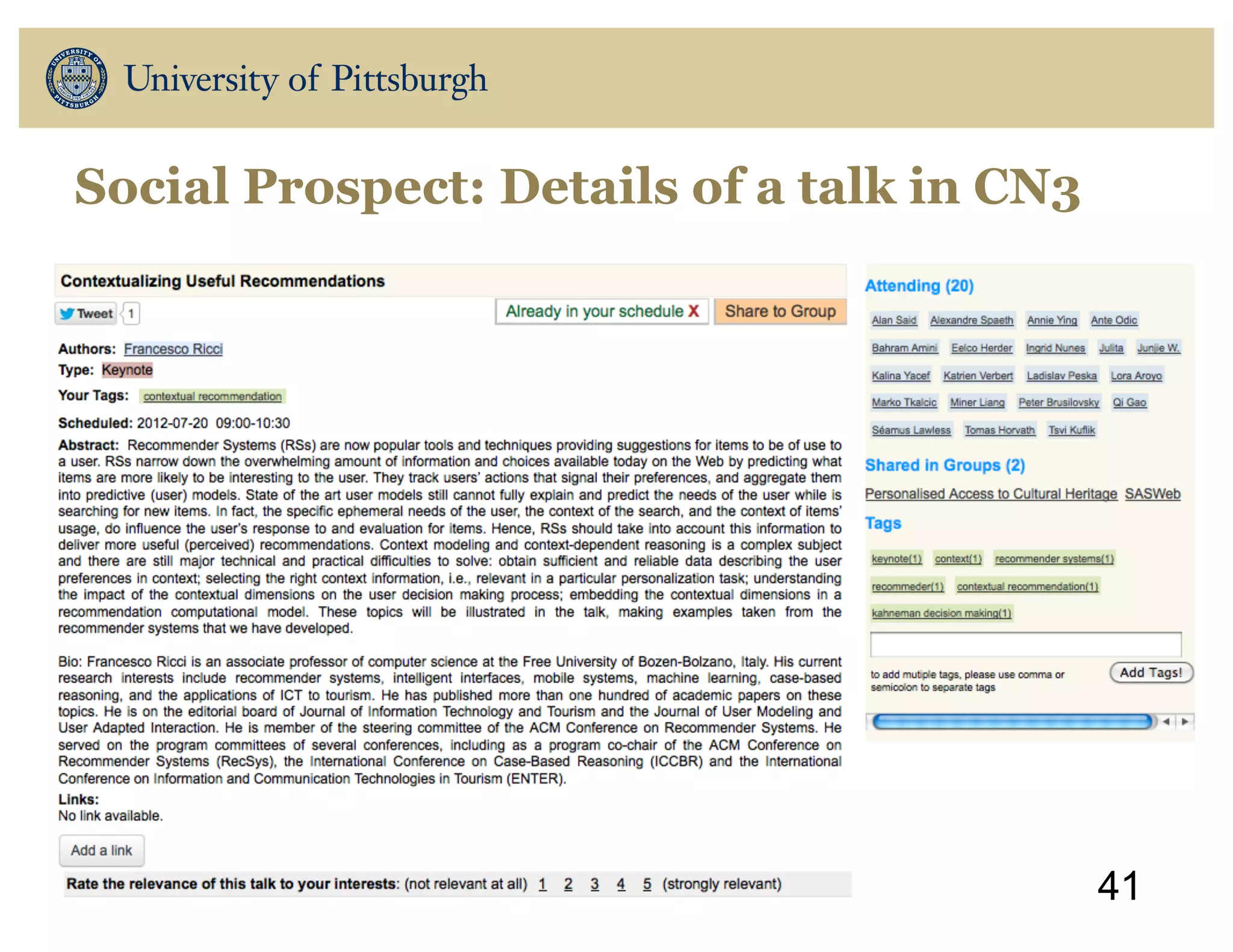 Social Prospect: Details of a talk in CN3
41
 