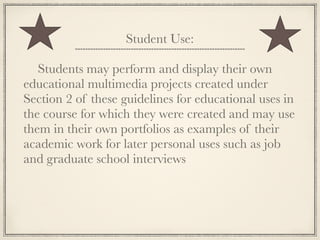 The Copyright Term Extension Act or the Sonny Bono
          Copyright Term Extension Act
The Copyright Term Extension Act (CTEA) of 1998
 extended copyright terms in the United States by 20
  years. The Copyright would last for the life of the
    author plus 50 years, or 75 years for a work of
 corporate authorship. The Act extended these terms
  to life of the author plus 70 years and for works of
corporate authorship to 120 years after creation or 95
years after publication, whichever endpoint is earlier.
  Copyright protection for works published prior to
 January 1, 1978 was increased by 20 years to a total
         of 95 years from their publication date.
 