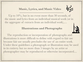 Fair Use v. “fair use”


Fair Use is merely a defense against accusations
of infringement
The public believes “fair use” is something
positive -- a set of behaviors that are generally
permitted
 
