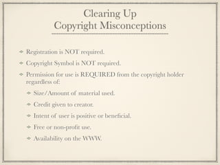 IF YOU BREAK THE LAW, YOU ARE LIABLE,
          NOT THE SCHOOL…




  THE SCHOOL PROVIDES INFORMATION
 AND INSTRUCTION ON COPYRIGHT LAW &
              FAIR USE…
 