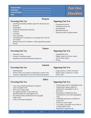 Fair use checklist | PDF