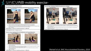 Mansell et al. BMC Musculoskeletal Disorders, 2016
リハビリ内容-mobility exercise-
 
