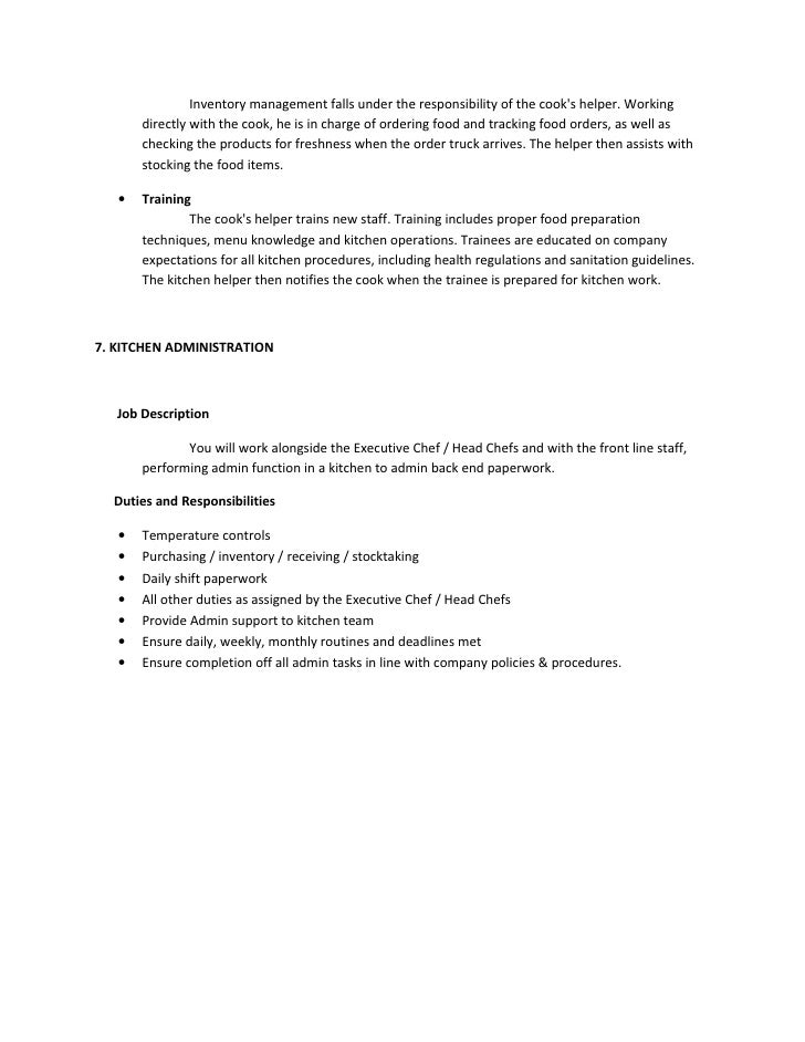 head cook job description