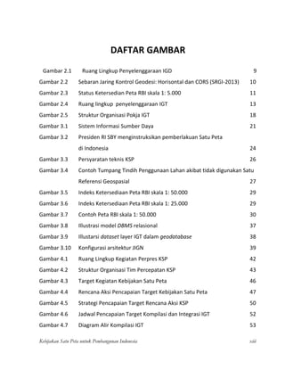Kebijakan Satu Peta untuk Pembangunan Indonesia xiii
DAFTAR GAMBAR
Gambar 2.1 Ruang Lingkup Penyelenggaraan IGD 9
Gambar 2...
