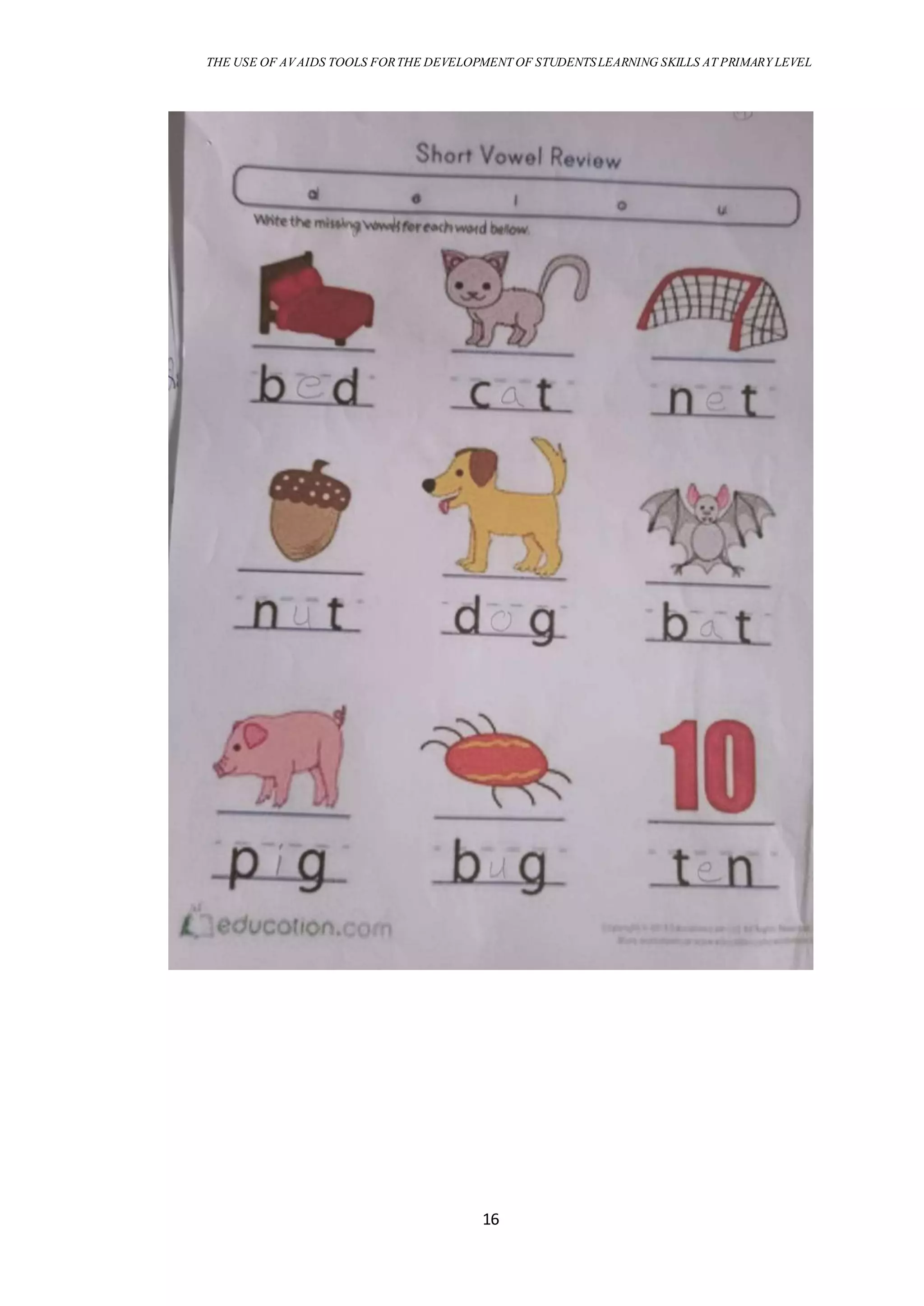 THE USE OF AVAIDS TOOLS FORTHE DEVELOPMENT OF STUDENTSLEARNING SKILLS AT PRIMARY LEVEL
16
 