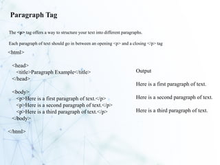 Tag In Introduction Paragraph Example web Introduction web technology html css | PPTX
