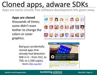 May 2019 / Page 10marketing.scienceconsulting group, inc.
linkedin.com/in/augustinefou
Cloned apps, adware SDKs
Apps are e...