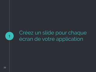 Créez un slide pour chaque
écran de votre application
1
22
22
 