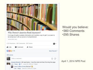 Would you believe:
•360 Comments
•295 Shares
April 1, 2014 NPR Post
 