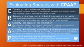 https://www.refme.com/blog/2016/04/19/the-craap-test-an-easy-fun-way-to-evaluate-research-sources/
 