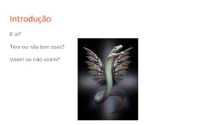 Introdução
E aí?
Tem ou não tem asas?
Voam ou não voam?
 