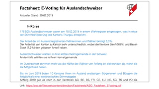 17. August 2019 – Dr. Matthias Stürmer, Forschungsstelle Digitale Nachhaltigkeit
Fake News und E-Voting: Herausforderungen für die Demokratie von morgen?
13Link: https://aso.ch/files/webcontent/direction/Factsheets/ASO_Factsheet_E-Voting.pdf
 