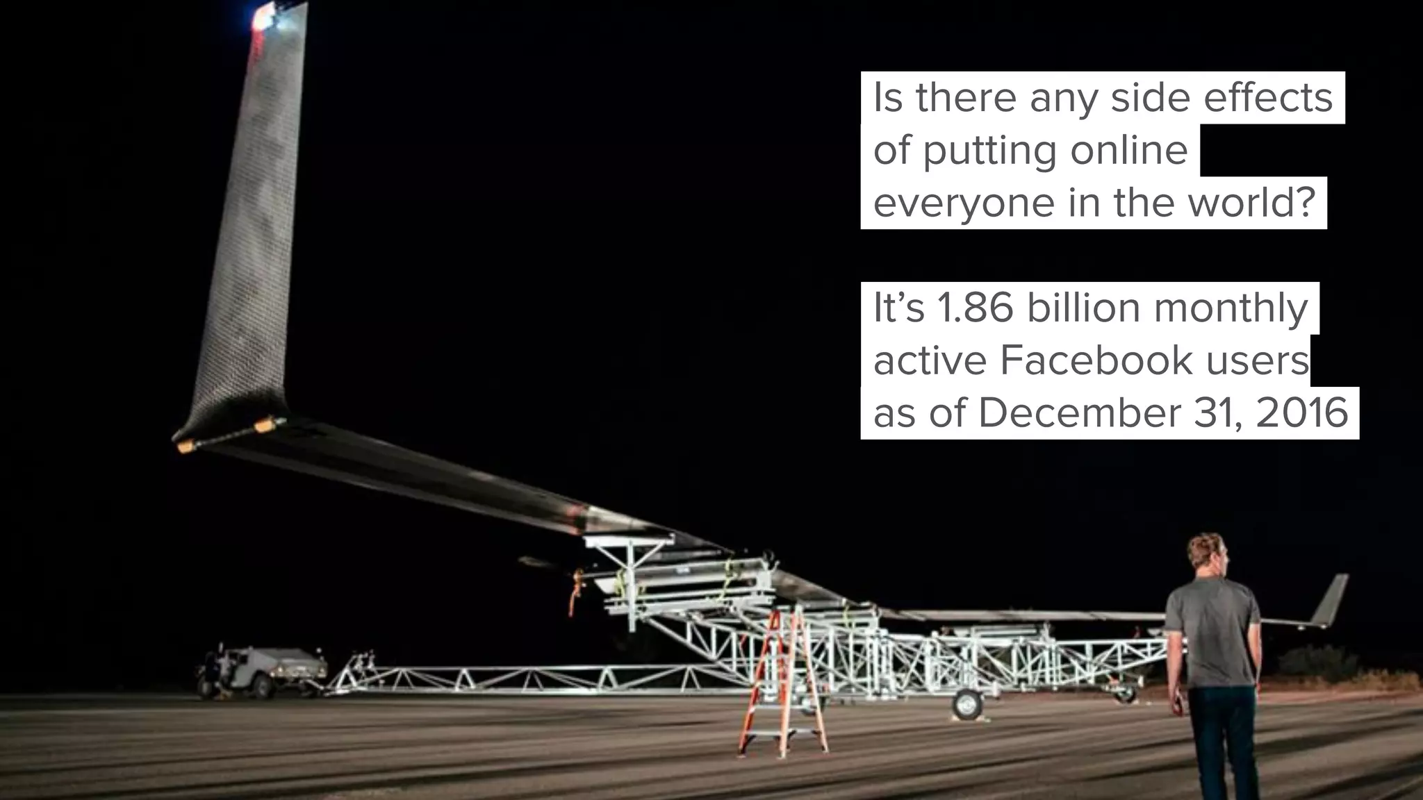 Is there any side eﬀects
of putting online
everyone in the world?
It’s 1.86 billion monthly
active Facebook users
as of December 31, 2016
 