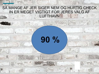 SÅ MANGE AF JER SIGER NEM OG HURTIG CHECK
IN ER MEGET VIGTIGT FOR JERES VALG AF
LUFTHAVN
90 %
 